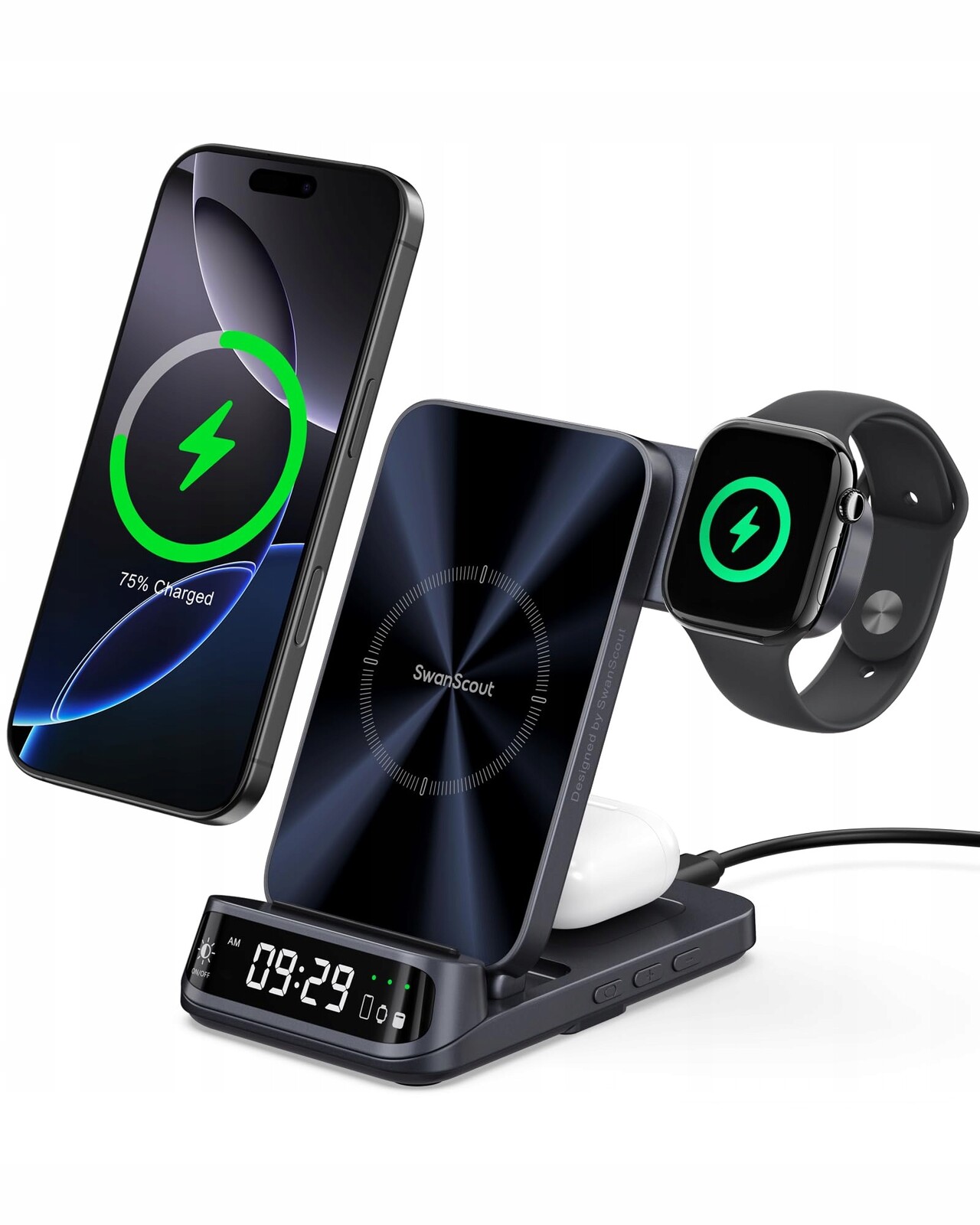 Swanscout Indukční nabíjecí stanice 3v1 pro iPhone Apple Watch AirPods