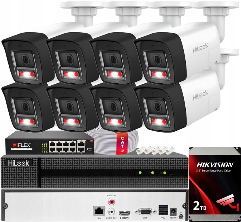 Sada monitorování Ip 8Mpx Hybrid Light 8x IPCAM-B8-30DL/A PoE Hdd disk 2TB