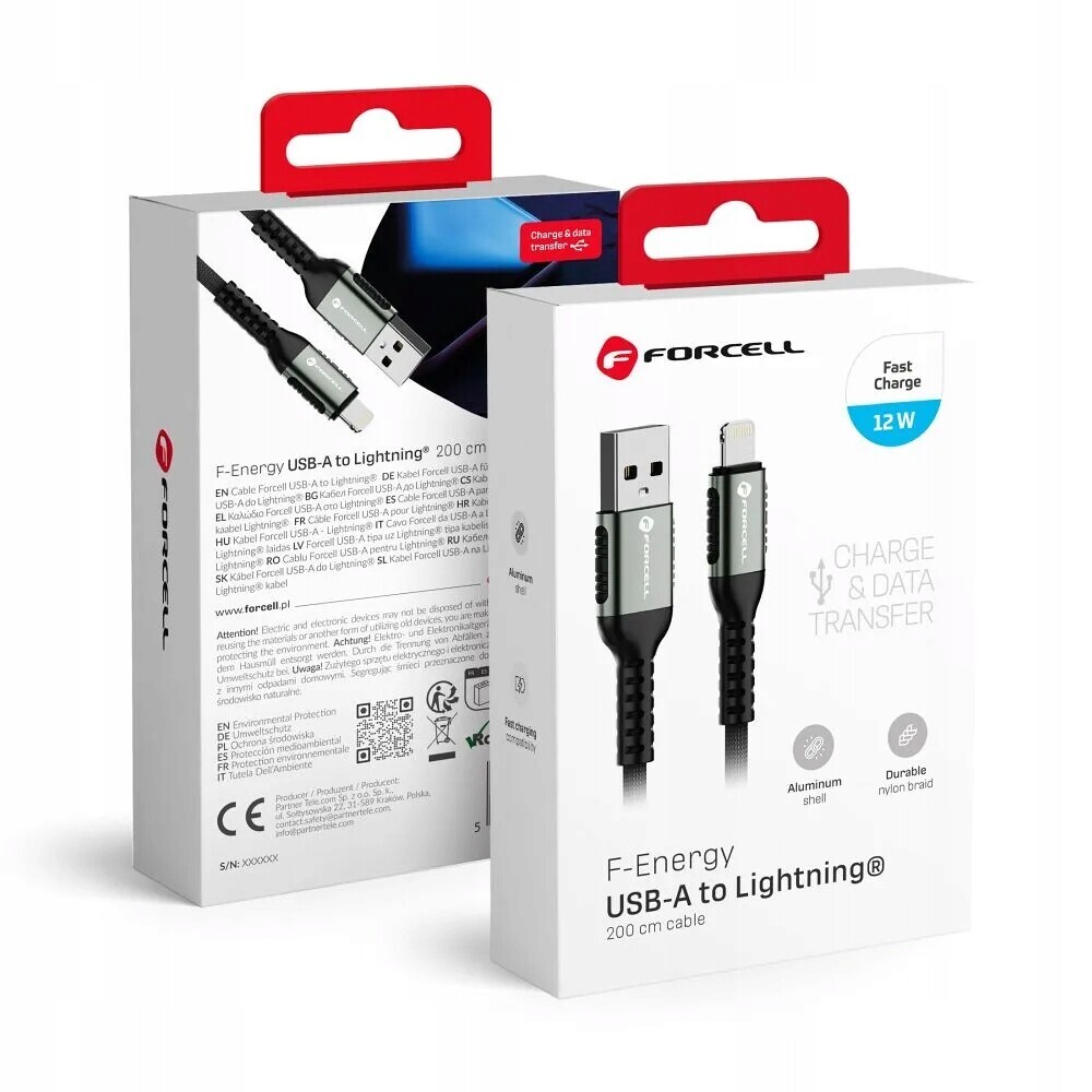 Kabel Usb A na Lightning Forcell F-Energy 2,4A 12W Cafule 2 m C257 černý