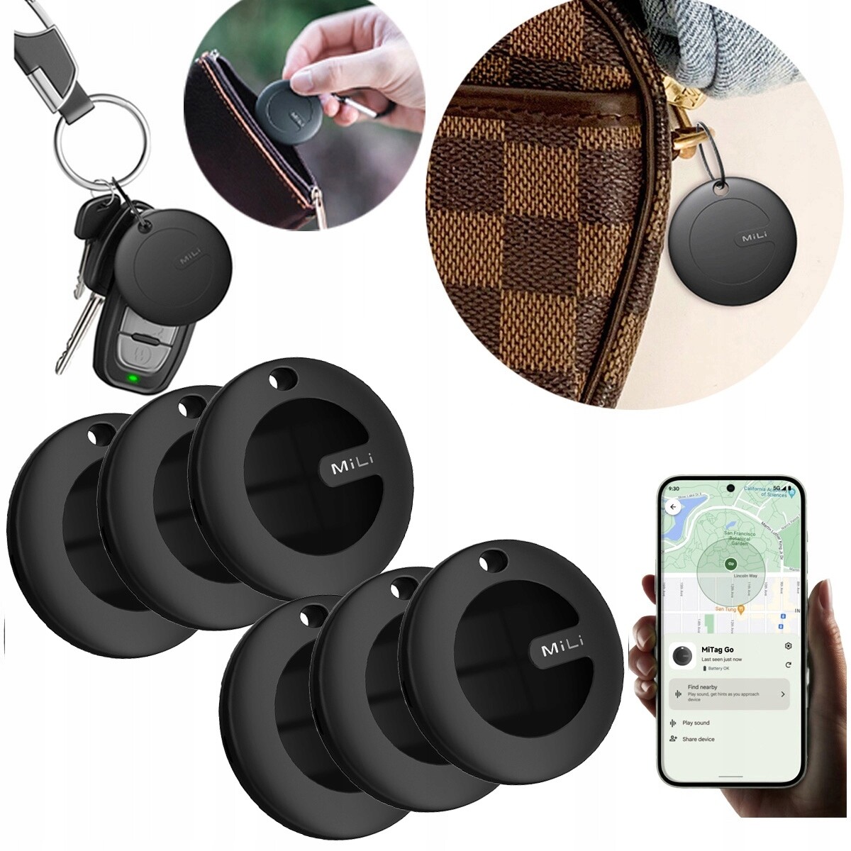 Gps lokátor 6x MiTag MiLi Android pro batoh na klíče a zavazadla pro psa