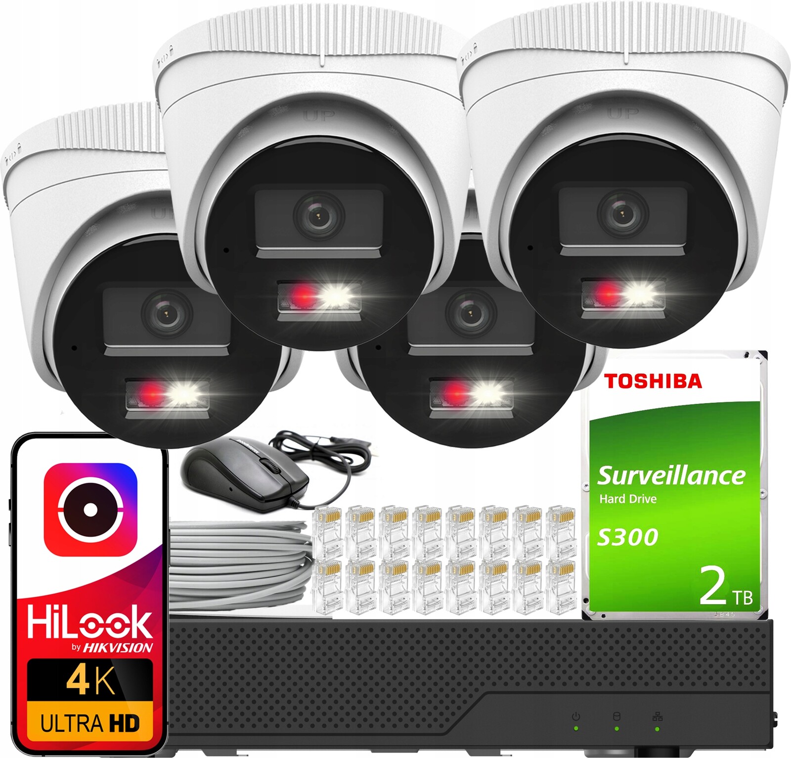 Monitorovací sada 4x IPC-T280HA-LU 8MPx HiLook od Hikvision Detekce Ai