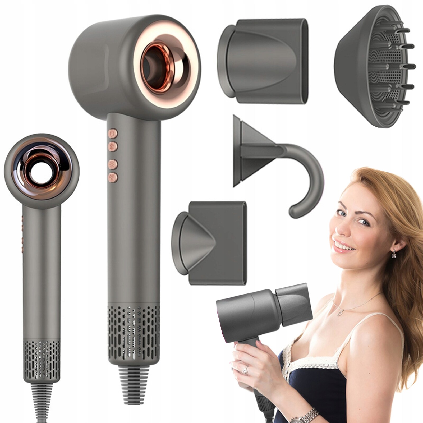 Profesionální Vysoušeč Vlasů S Ionizací 1600W 4 Nástavce Hair Dryer