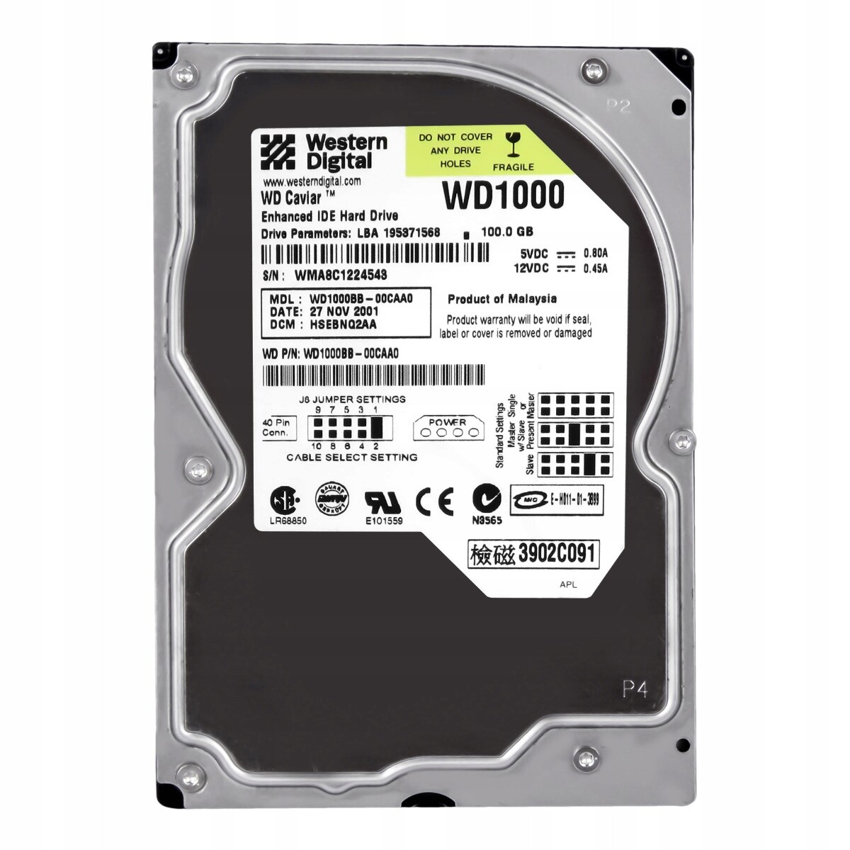 Wd Caviar 100GB 7.2K 2MB Ata 3.5'' WD1000BB-00CAA0