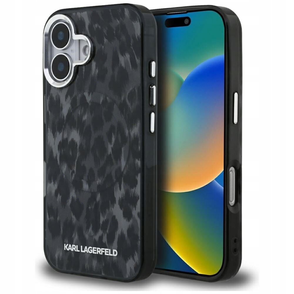 Pouzdro Karl Lagerfeld IML Leopard Pattern MagSafe pro iPhone 16, černé
