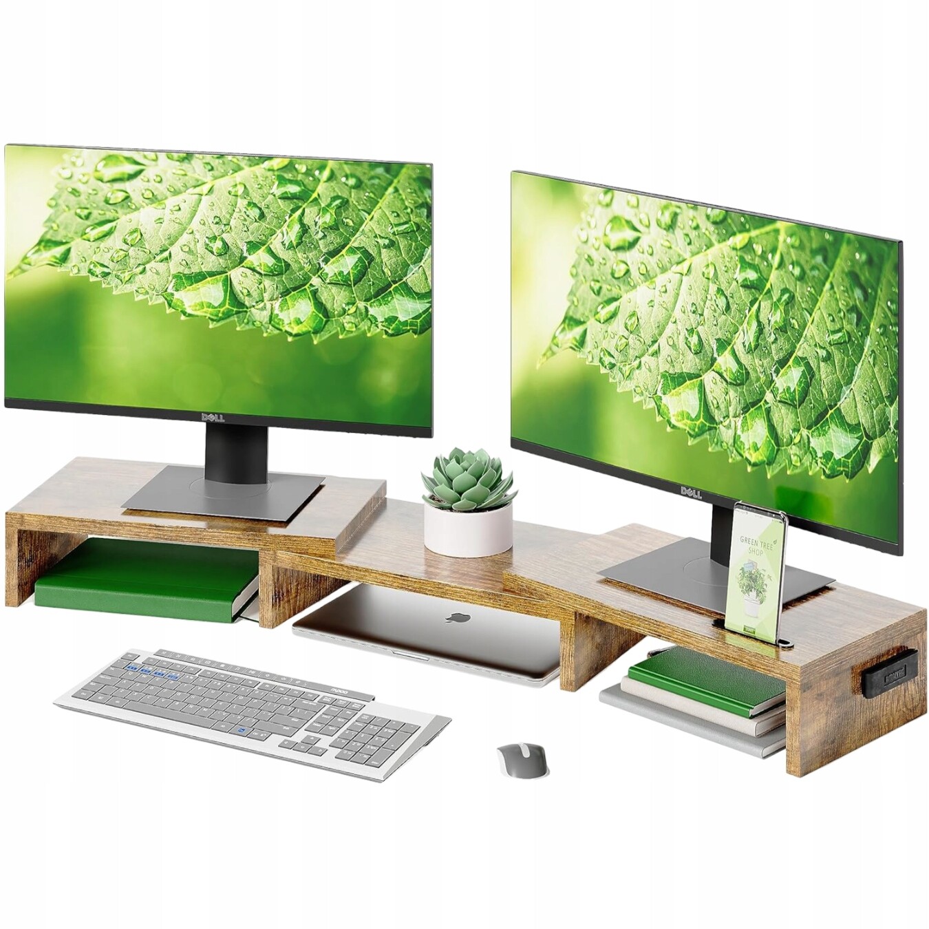 Podstavec Police pro 2 monitory Dřevěná Hnědá Nastavitelná 80-108 cm