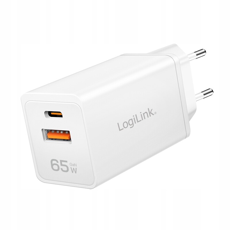 Nabíječka GaN 65W Usb-c Pd Usb-a Qc LogiLink Rychlá kostka pro notebook Bílá