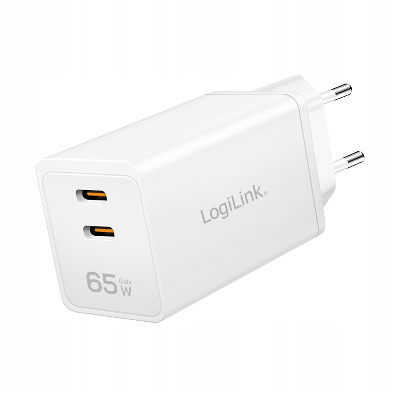Rychlá síťová nabíječka Usb GaN 65W 2xUSB-C Pd 3.0 Qc 4.0 LogiLink Kostka