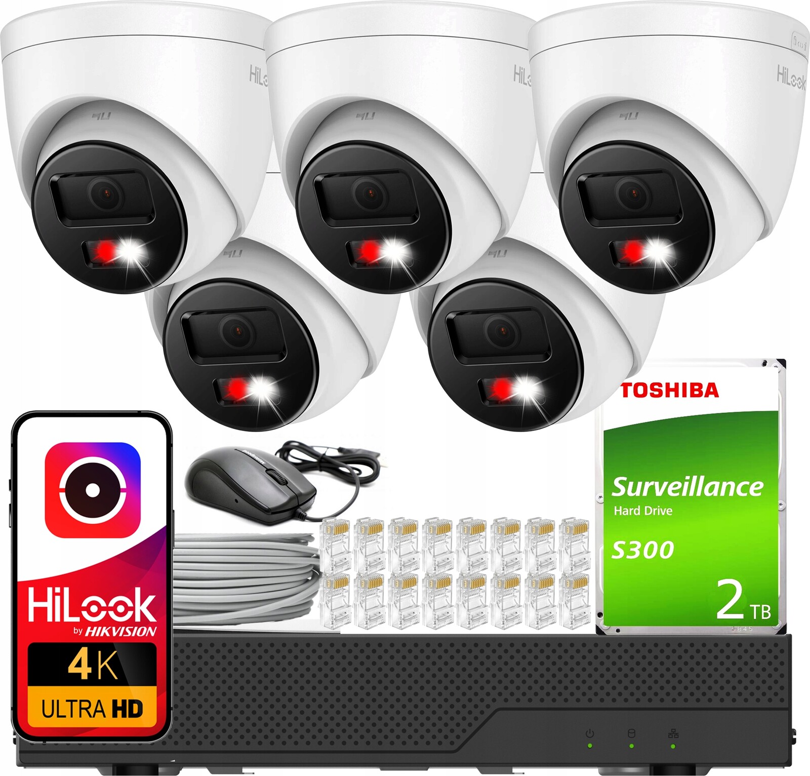 Monitorovací sada 5xIPC-T280HA-LUF/SL 8MPx HiLook od Hikvision Detekce Ai