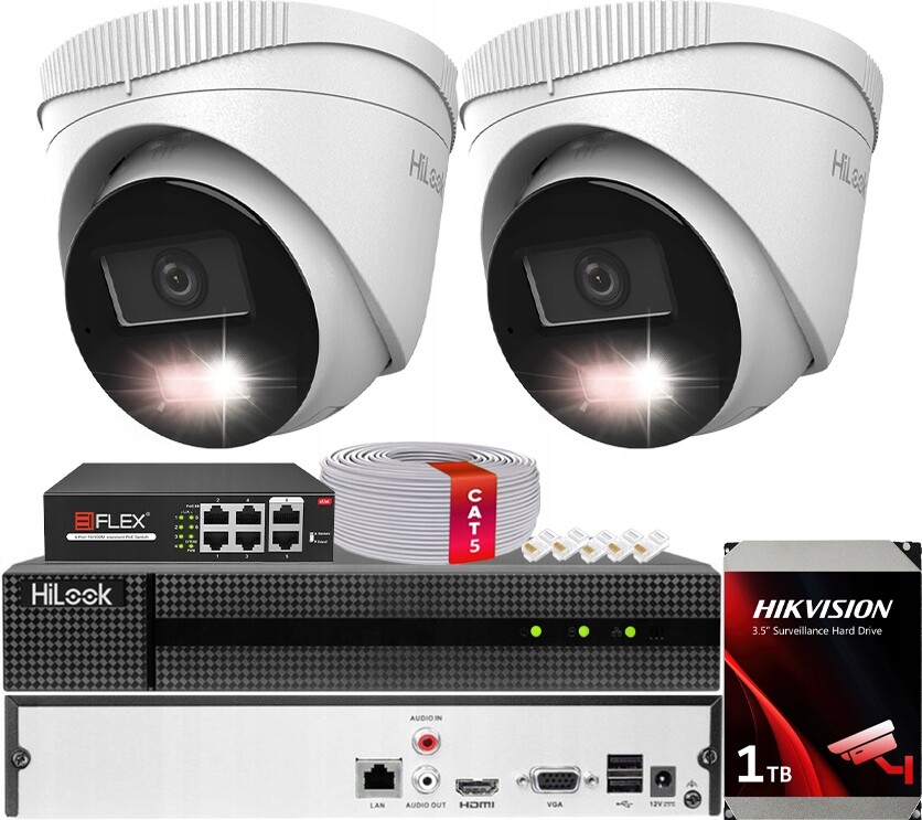 Monitorovací sada 2x IPCAM-T8-30DL 8MPx HiLook od Hikvision Detekce Ai