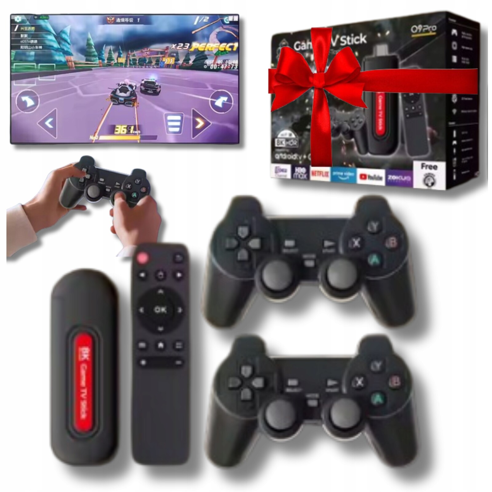 Konzola pro televizní hry 2x Pad Retro televizní hra 36000 her 64 Gb Android Tv