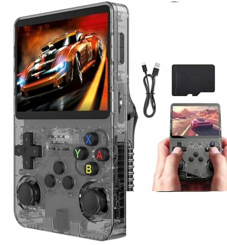 R36S Konzola Retro 21 000 Her Mini Přenosná Herní Konzola 64GB černá