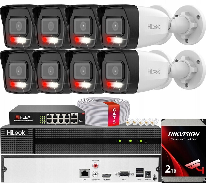 8MPx Ip monitorovací sada HiLook by Hikvision 8x IPCAM-B8-30DL Detekce Ai