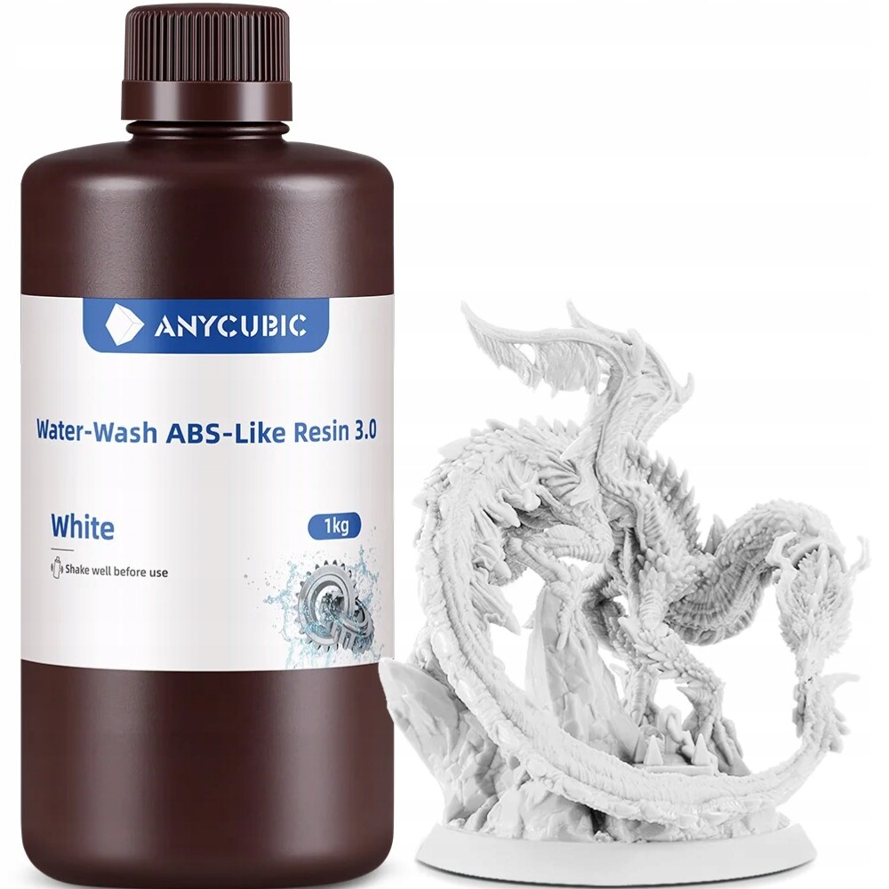 Uv pryskyřice Anycubic Water-Washable ABS-Like 3.0 Bílá 1 kg 1 l Omyvatelná Vodou