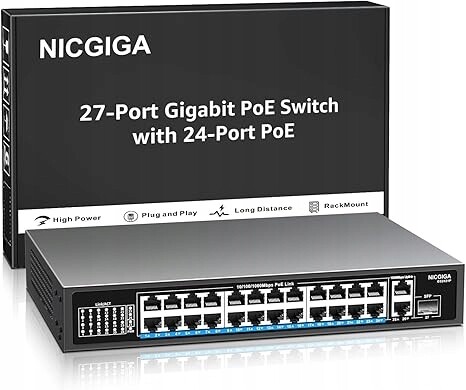 Přepínač Nicgiga 24-portový Gigabit PoE 2 Gigabit Uplink 400W