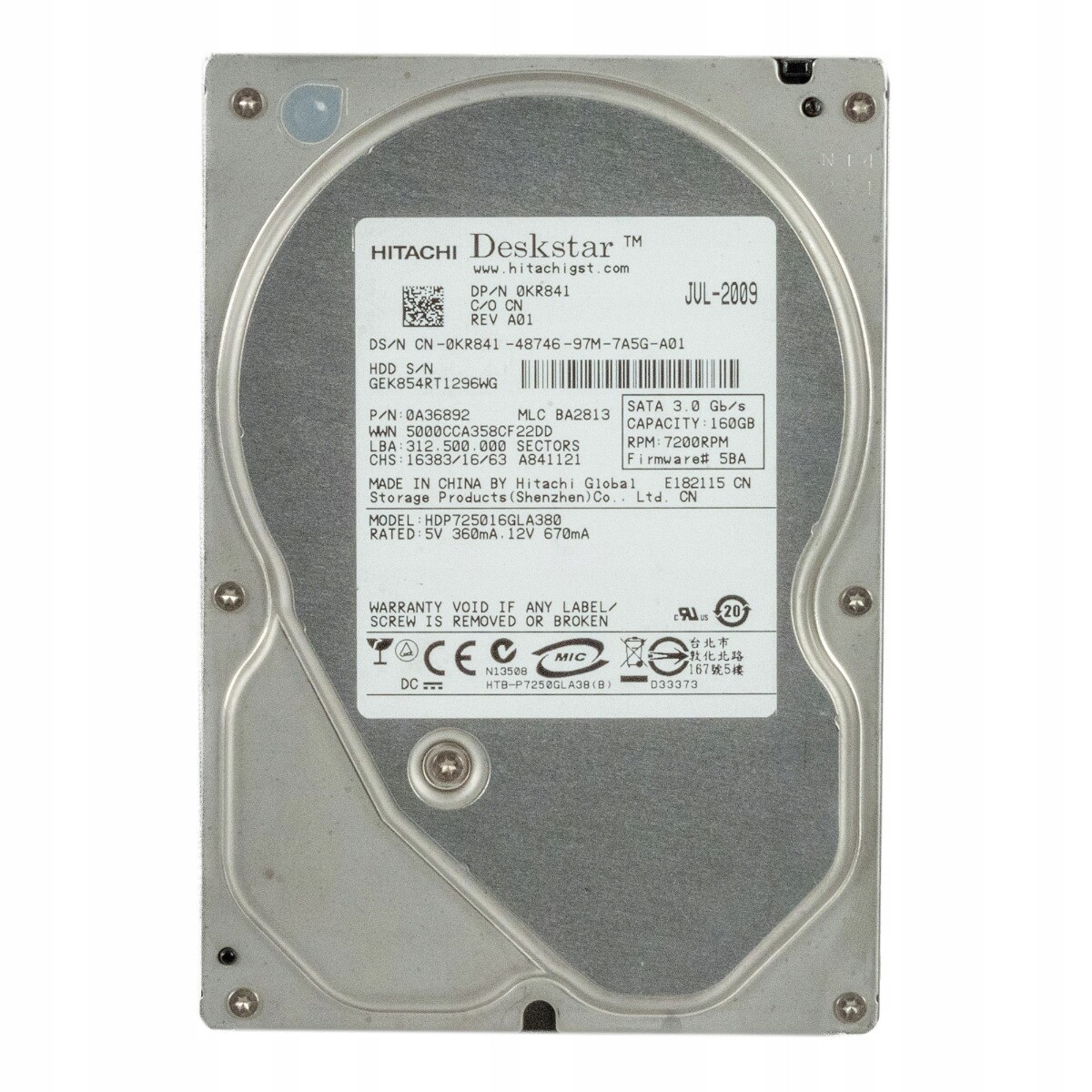 Dell 0KR841 160GB 7.2K 8MB Sata II 3.5'' HDP725016GLA380