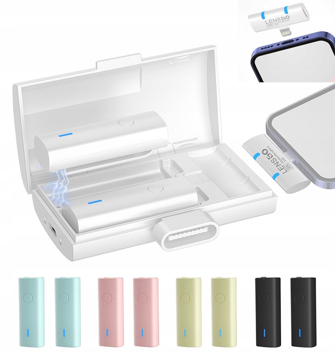 Lensgo 518C 2x Bezdrátový kravatový mikrofon s nabíječkou Lightning pro iPhone