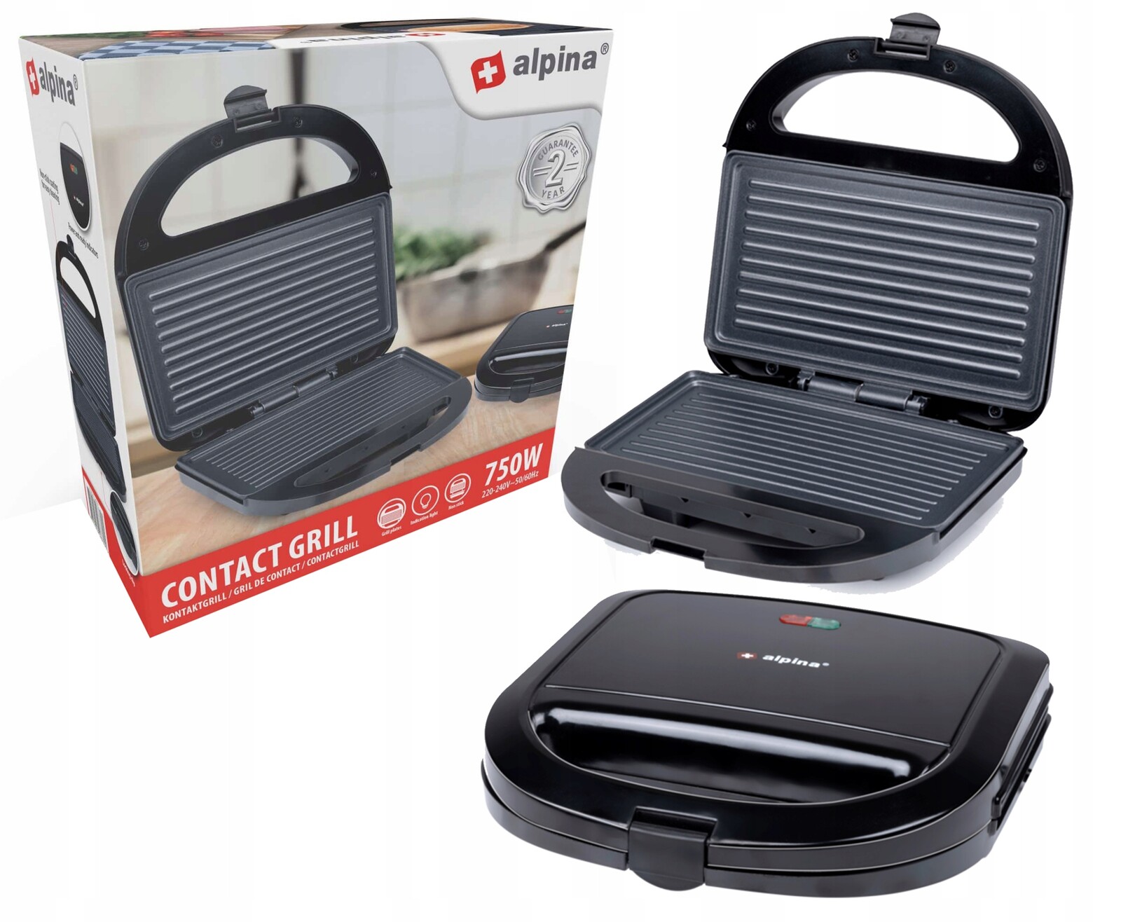 Elektrický gril Černý Snadno čistitelný Alpina 750 W 220-240 V 50-60 Hz