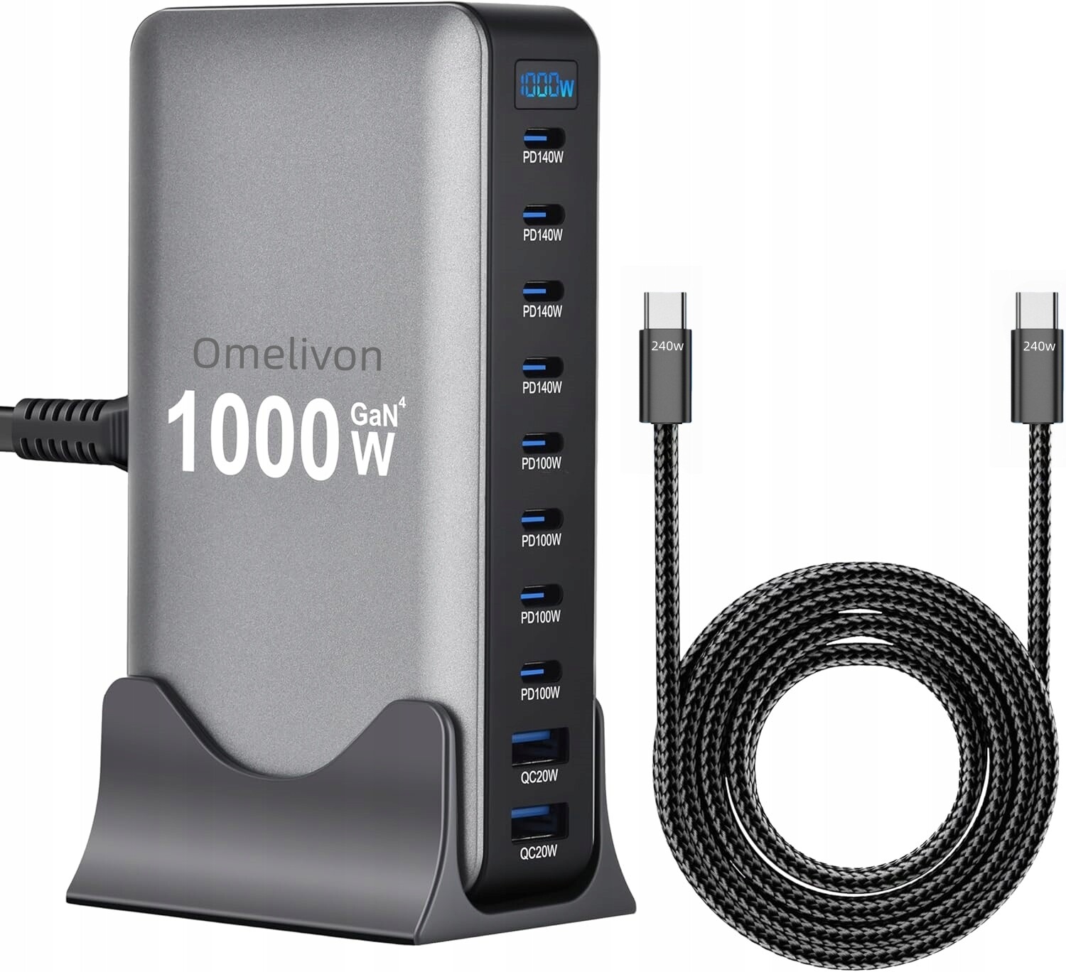 10v1 Usb C+usb A, 1000W GaN4 rychlonabíjecí stanice, pro telefon a notebook
