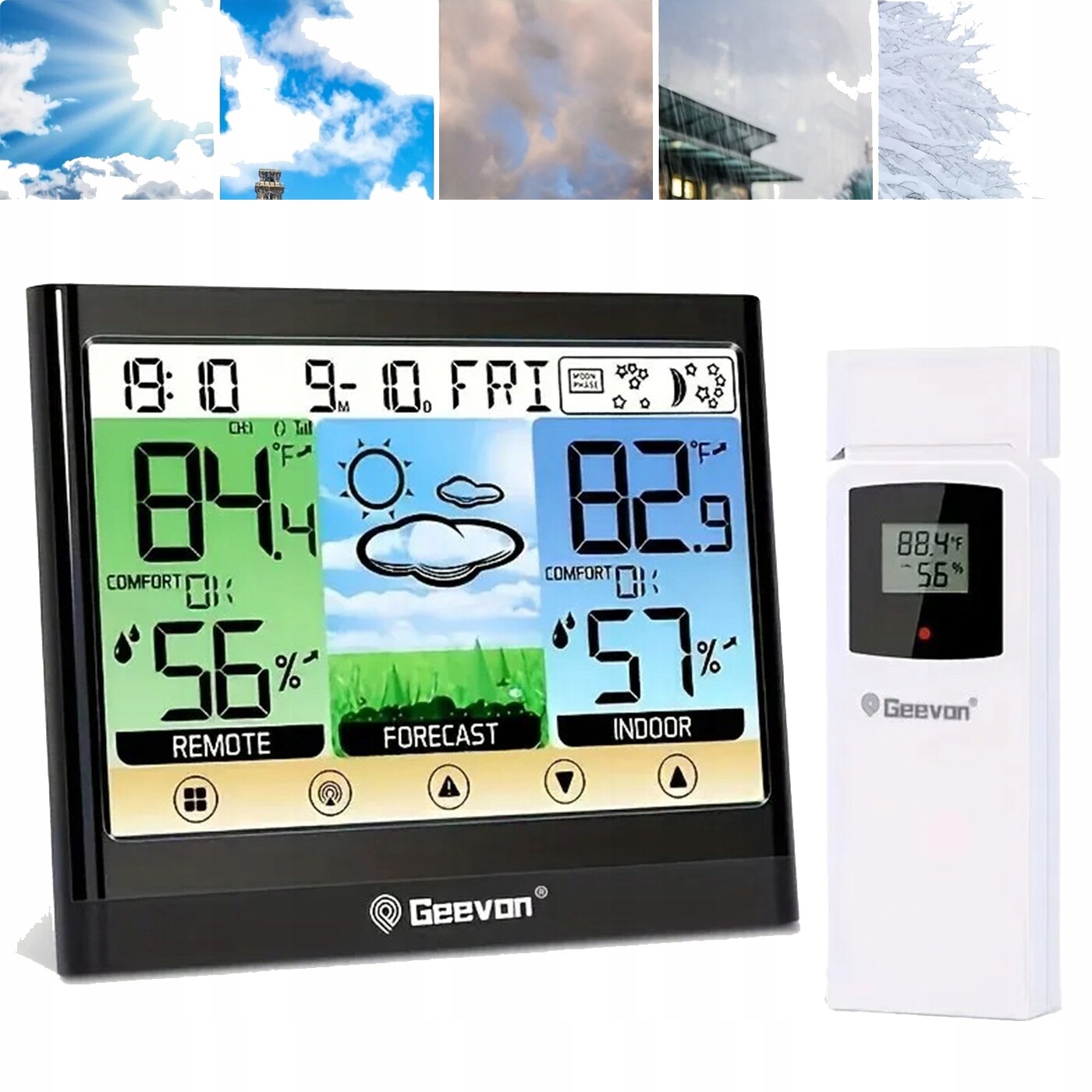 Bezdrátová meteorologická stanice LCD Dotyk Alarm Hi/Lo IPX4 Vlhkoměr