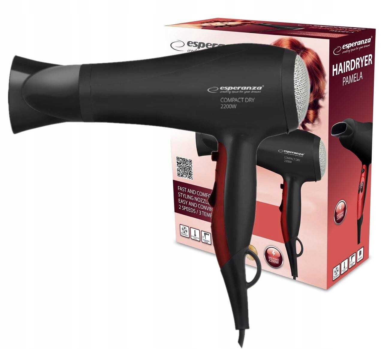 ES123 Pamela Velký Vysoušeč Vlasů Silný 2200 W