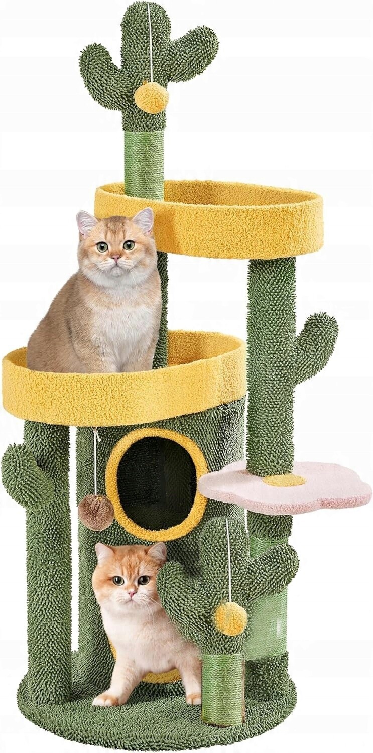 Drapak Pro Kočky Kaktus Domeček Budka Dřevo Pelíšek 123 cm