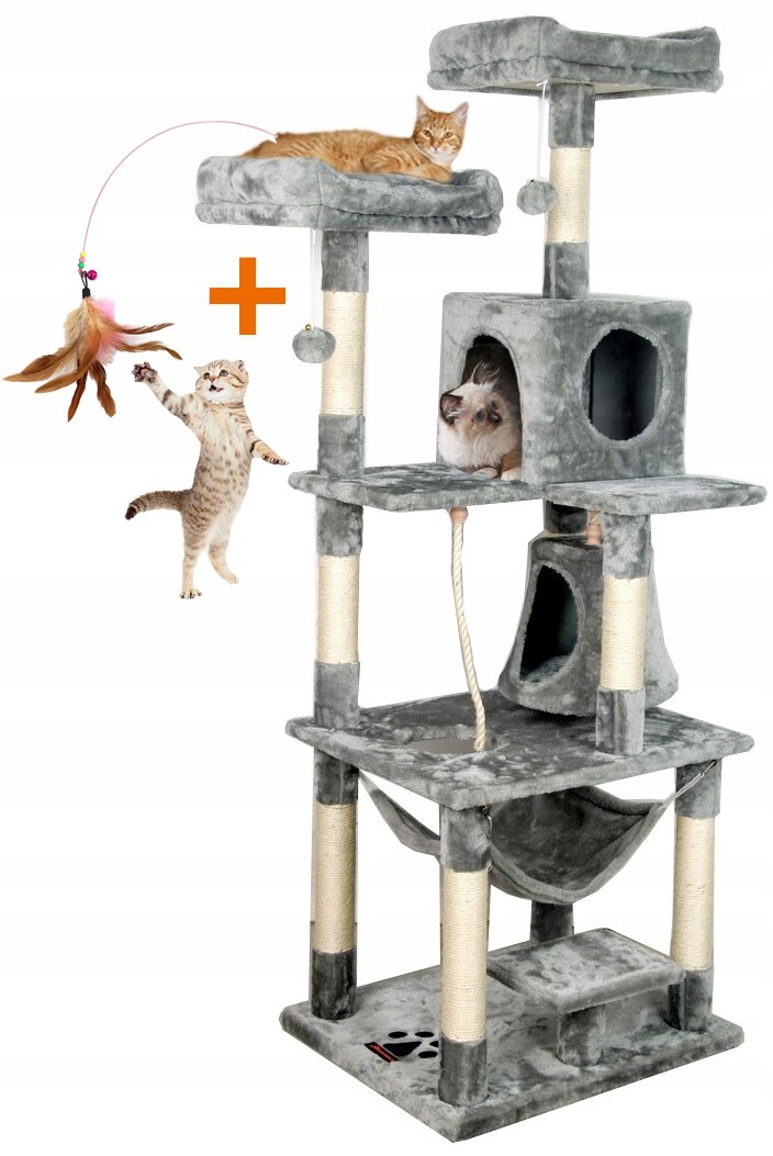 Drapak Pro Kočky Domeček Budka Dřevo Věž XXL 170 cm