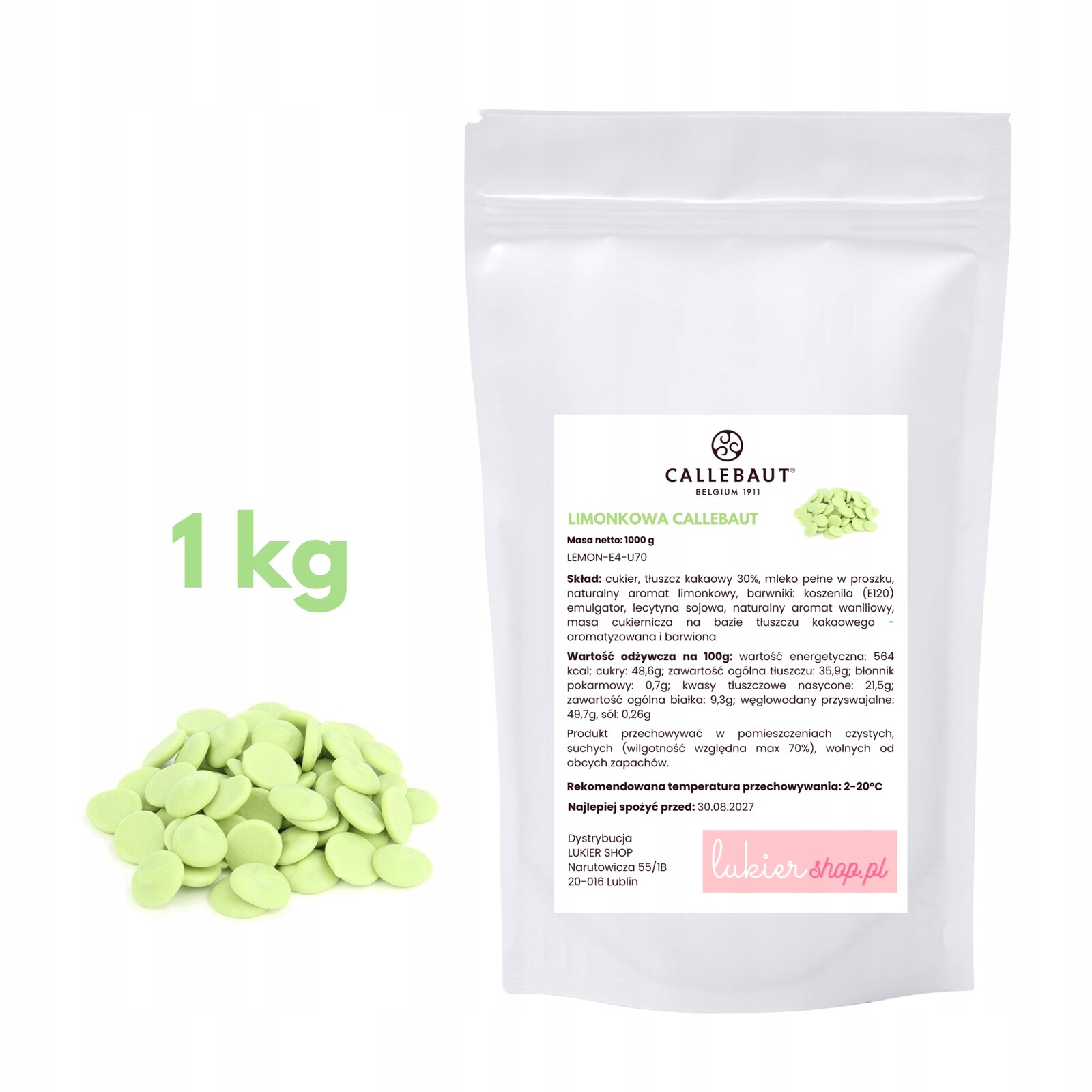 Čokoláda s příchutí dropsy Callebaut limetková 1000 g 1 kg