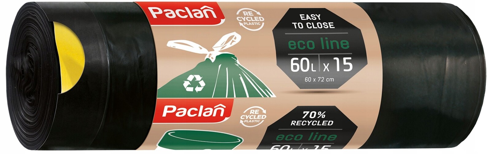 Paclan Eco Line 60 l 15 kusů sáčků na odpadky, černé