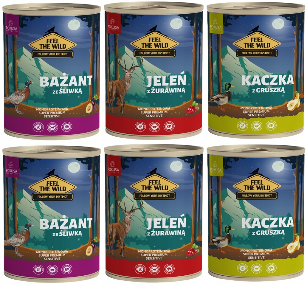 Pokusa Feel The Wild vlhké krmivo pro psy MIX Chutí 6x800 g