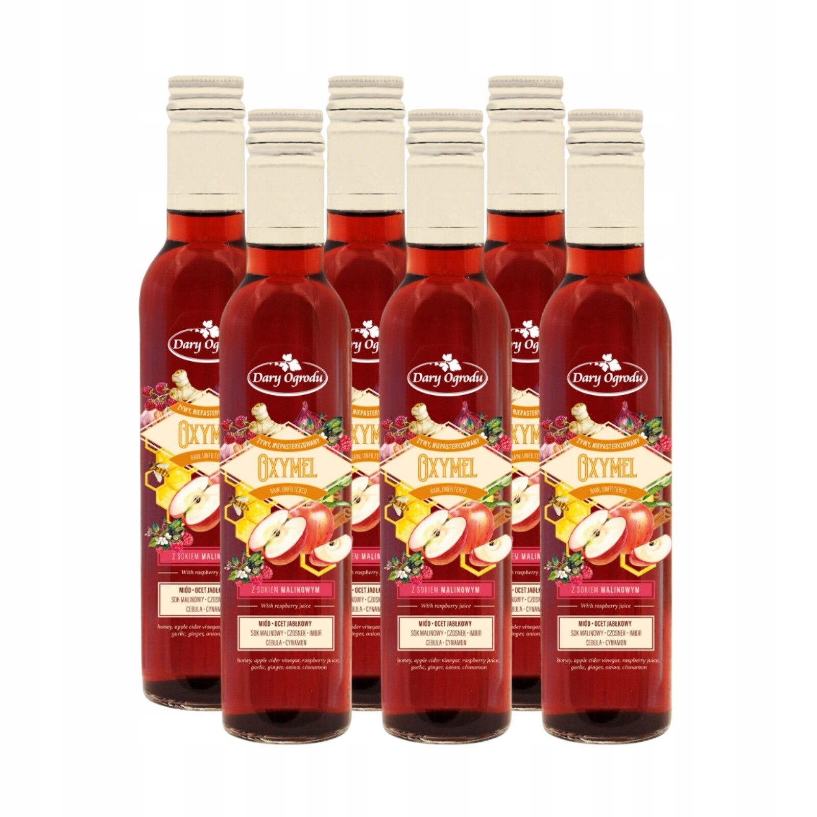 6x Oxymel Malinový jablečný ocet Ohnivý Cidr Imunita 250 ml Dary zahrady