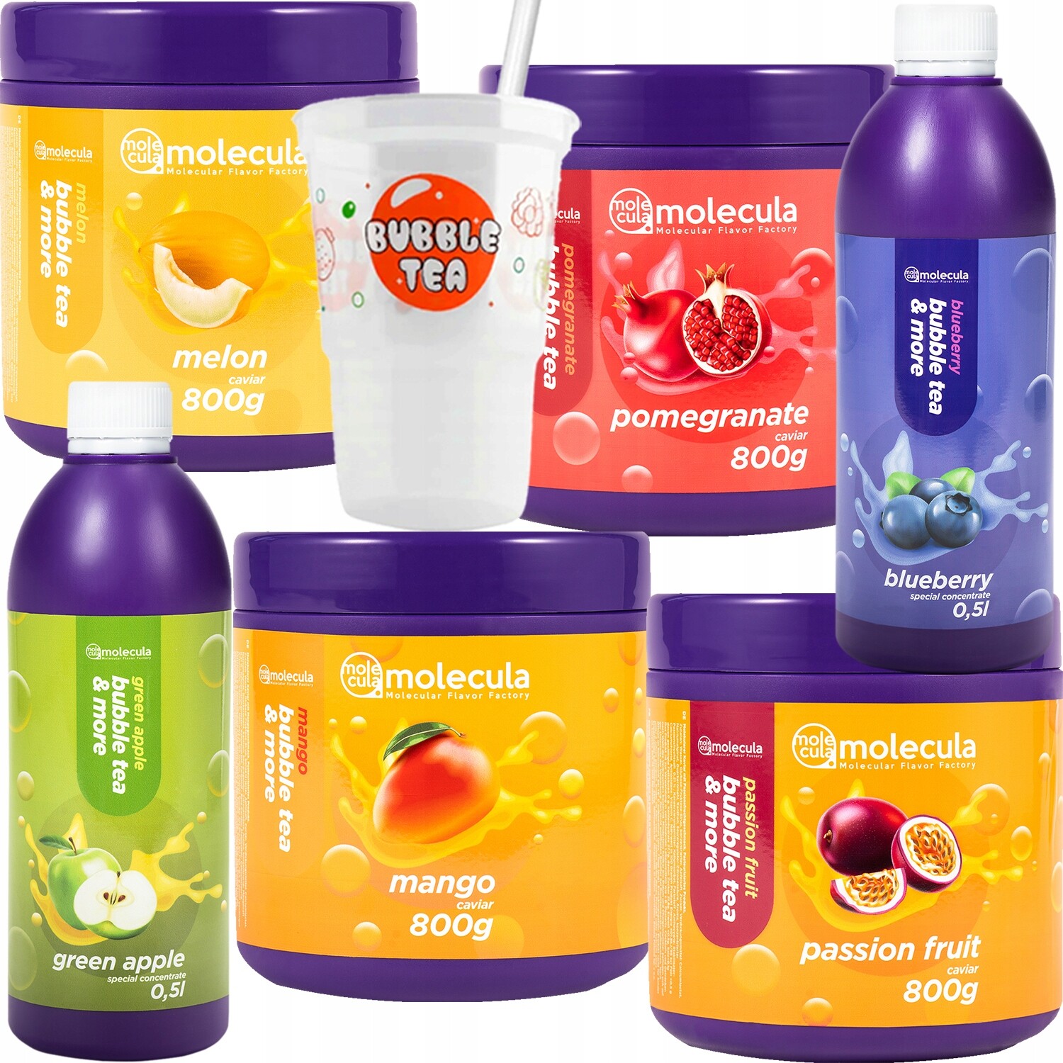 Bubble Tea Set Kuličky Meloun Granátové Jablko Sirupy 15 Hrnků Slámky