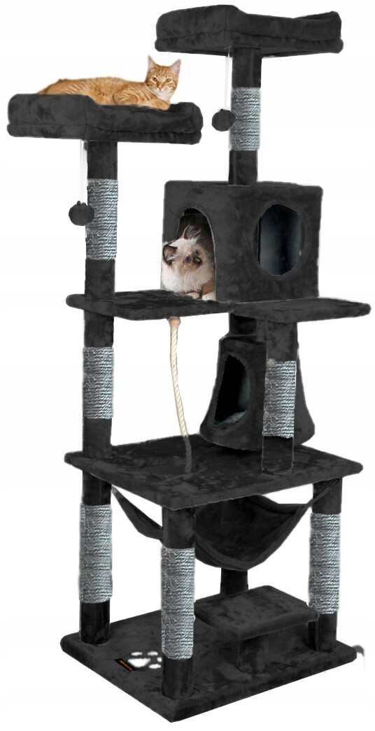 Drapak Pro Kočky Černý Domeček Budka Dřevo Věž XXL 170 cm