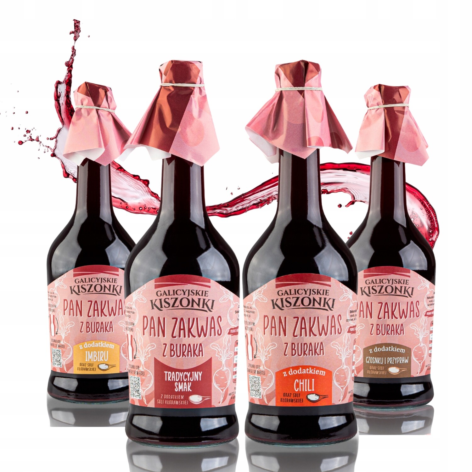 4x Pan Zakwas 4 Příchutě 0,5L Šťáva Z Červené Řepy Kysaná Probiotika Detox