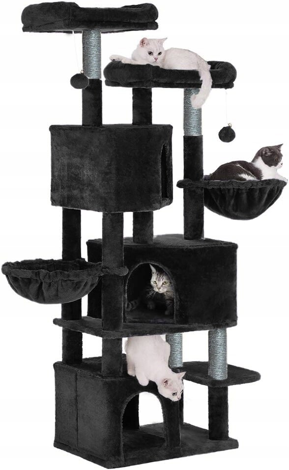 Drapak Pro Kočky Černý Domeček Budka Dřevo Věž XXL 164 cm