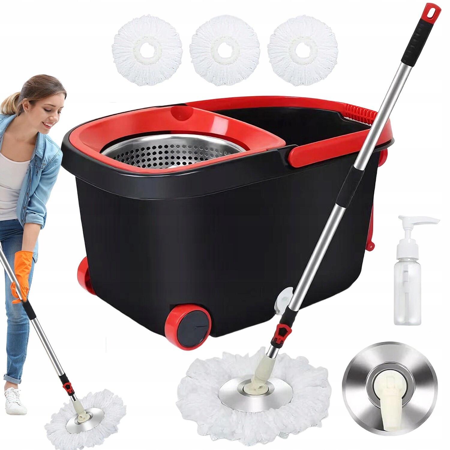 Rotační Mop 7.5 L Na Podlahu S Mikrovláknem 360° Nastavitelná Rukojeť