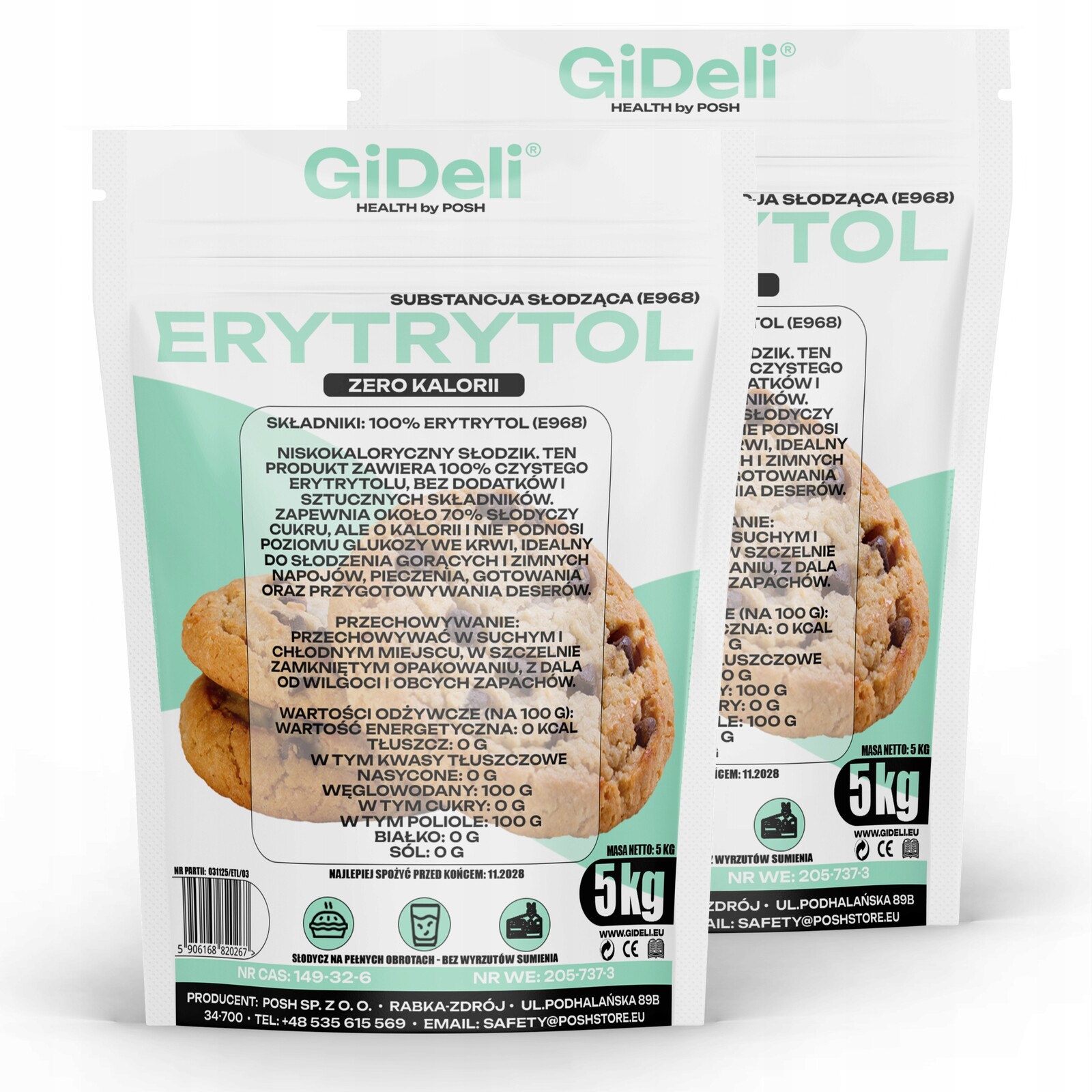 GiDeli Erythritol 2x 5 kg Přírodní sladidlo bez kalorií Náhrada cukru