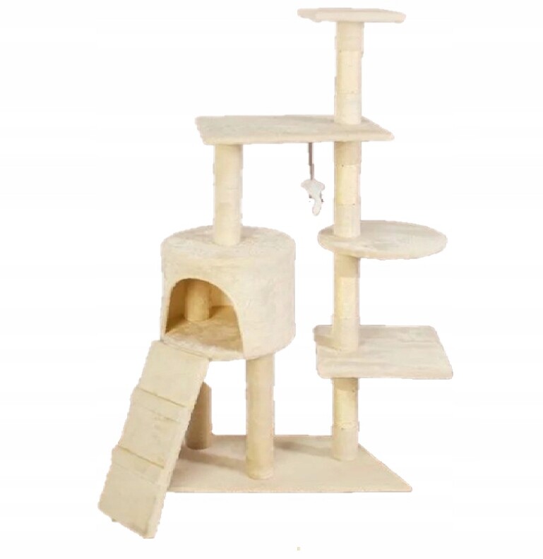 Kitty Škrabadlo s pelíškem pro kočky Víceúrovňové 47 x 78 x 138 cm Béžové