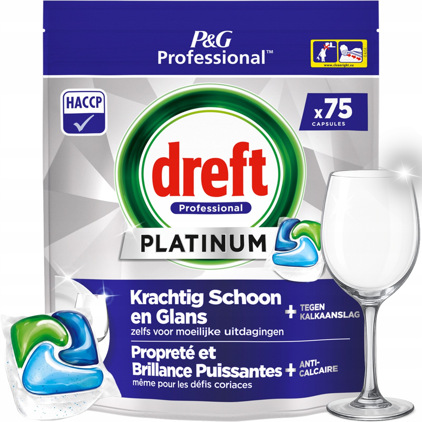 Dreft Kapsle do myčky nádobí Professional Platinum 3v1 Výkonné 75ks