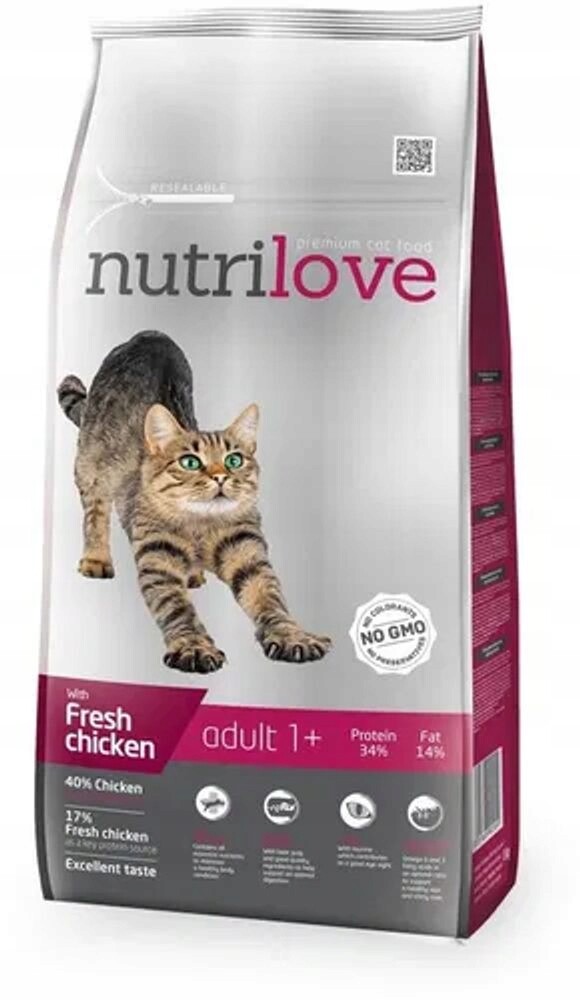 Nutrilove Cat 8kg Adult kuřecí granule