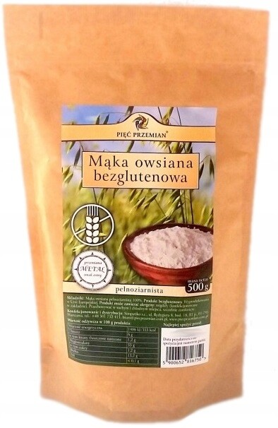 5x Ovesná celozrnná mouka bezlepková 500g Pięć Przemian