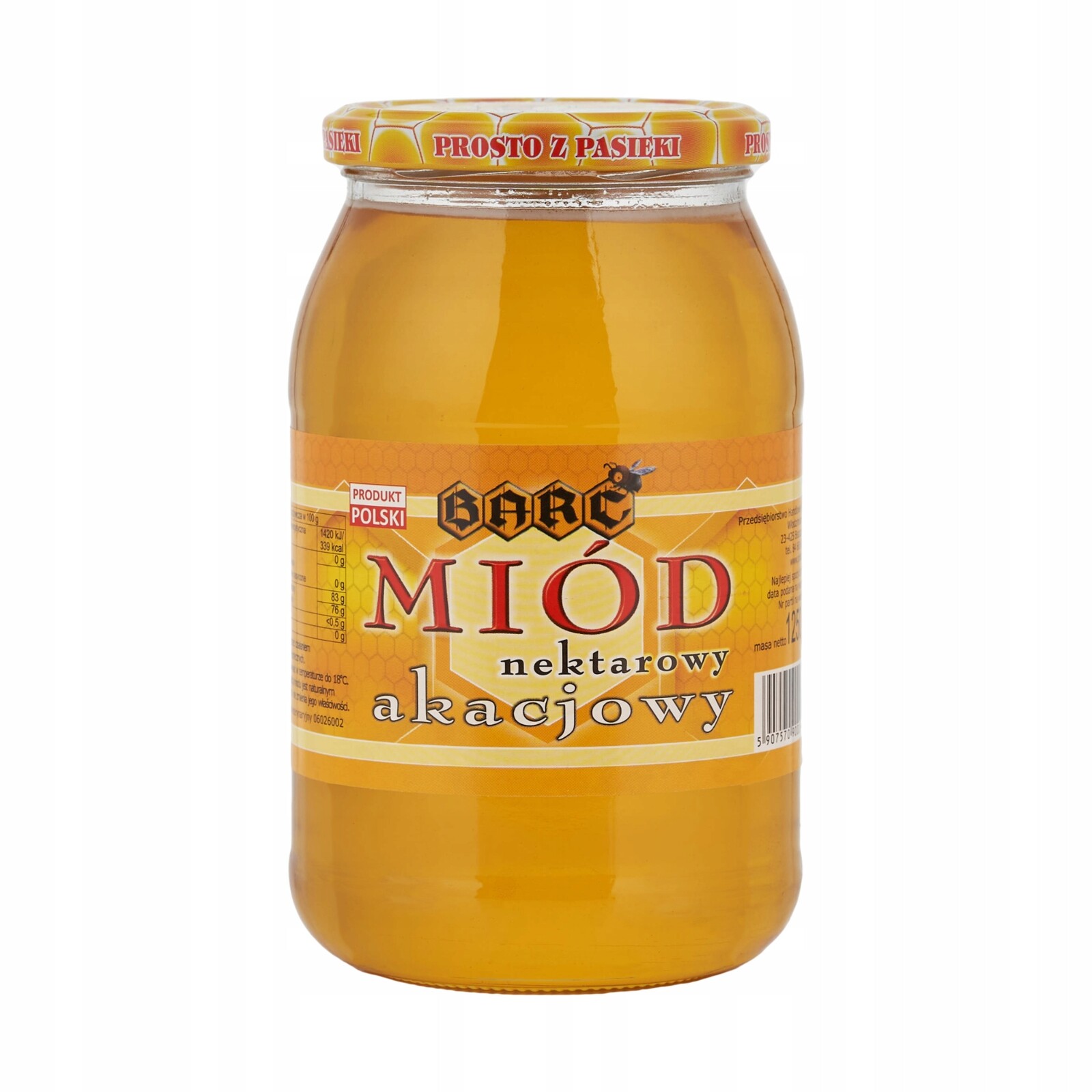 Akátový med z včelína, tekutý, 1250g, Polský přírodní, Čerstvý, z roku 2025.