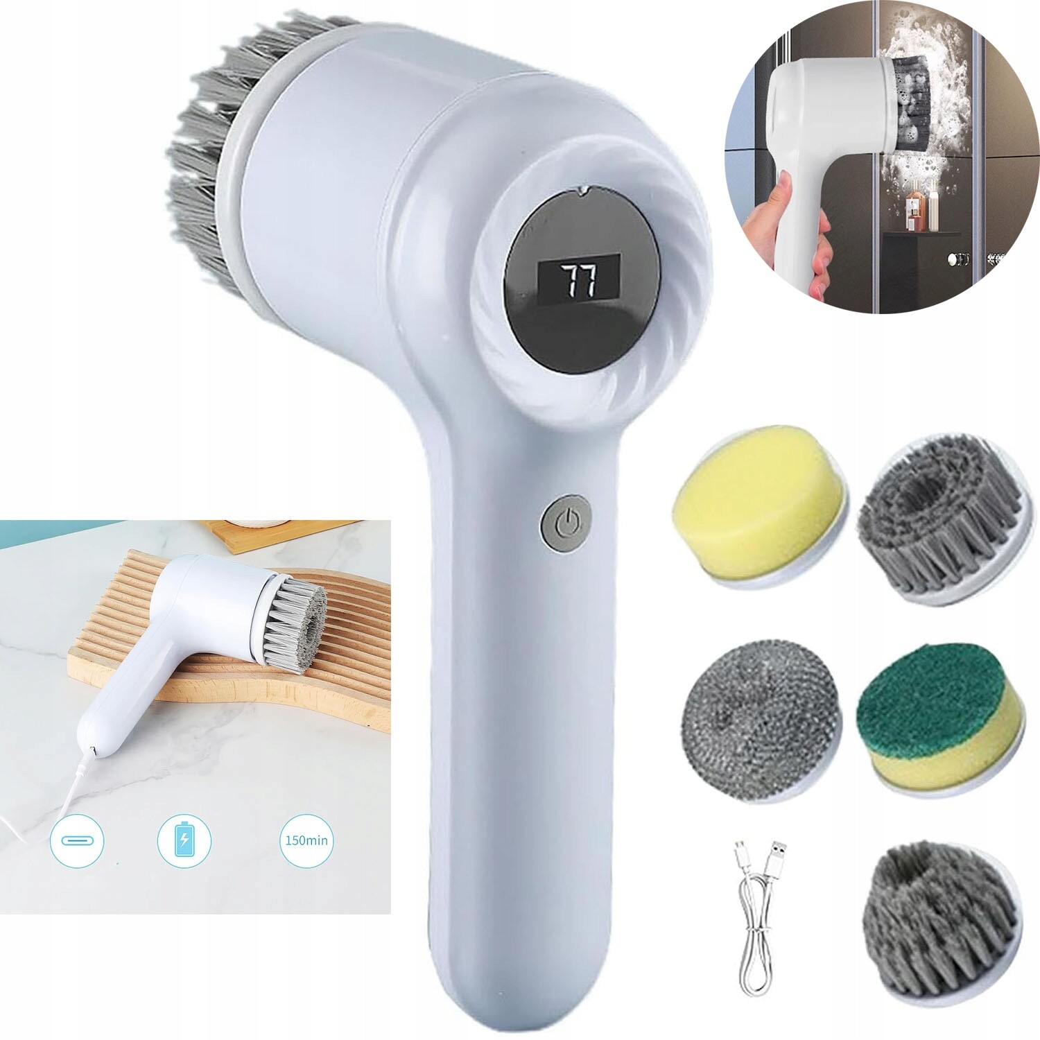Elektrický čisticí kartáč, dobíjecí, všestranný a efektivní, 2 rychlosti