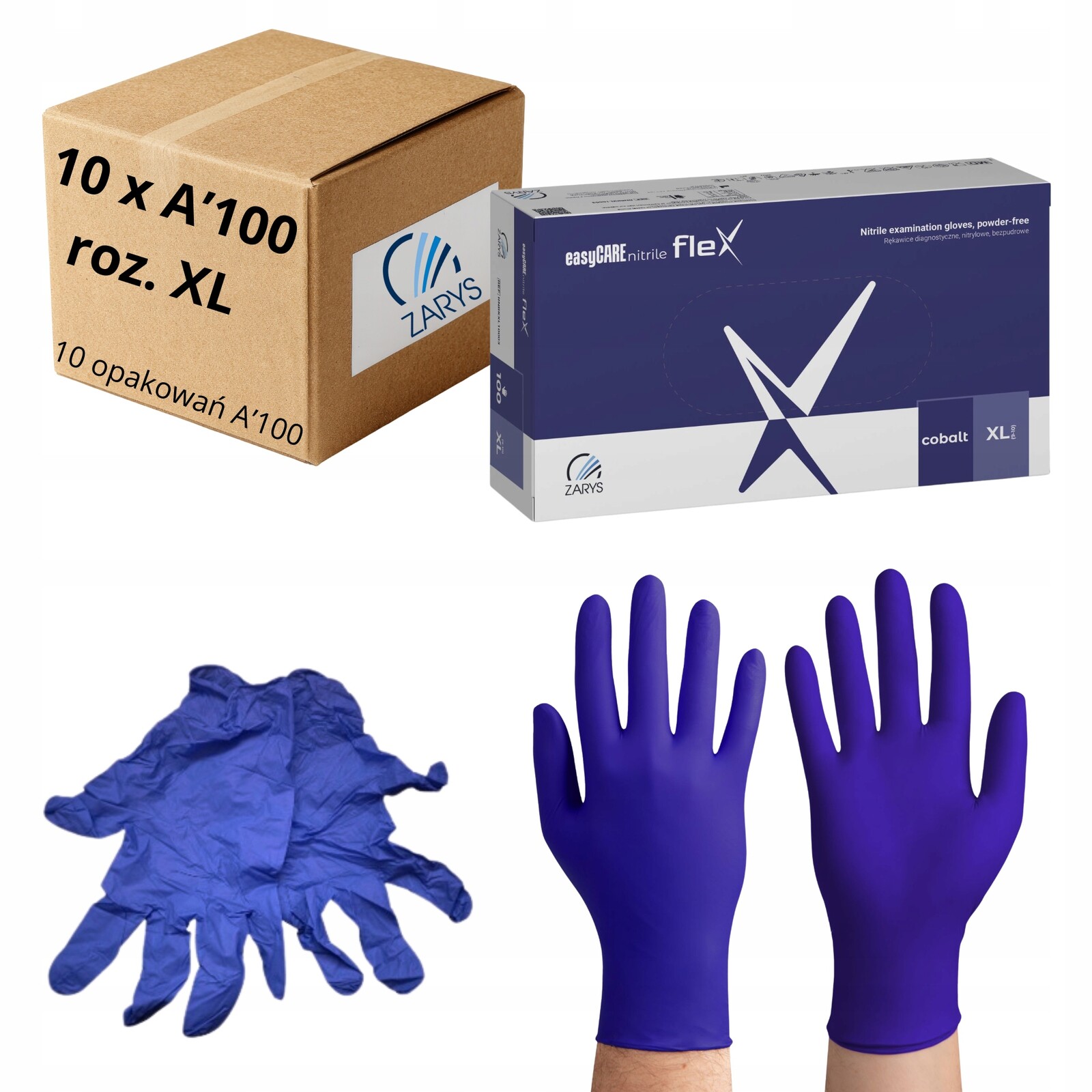Nitrilové rukavice easyCARE nitrileFLEX kobalt Zarys roz[XL] 10op x A'100