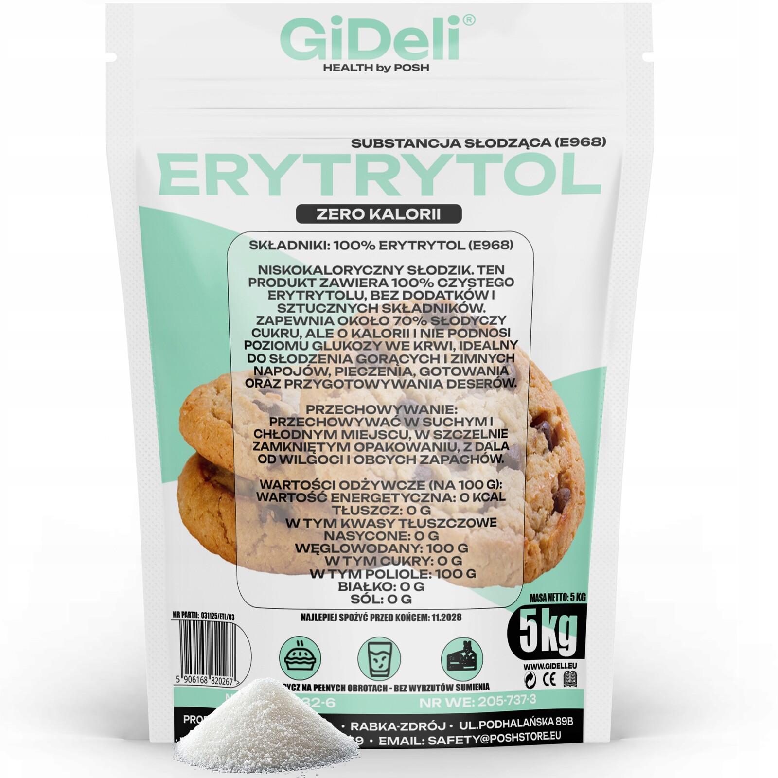 GiDeli Erythritol 5 kg Přírodní sladidlo bez kalorií Náhrada cukru