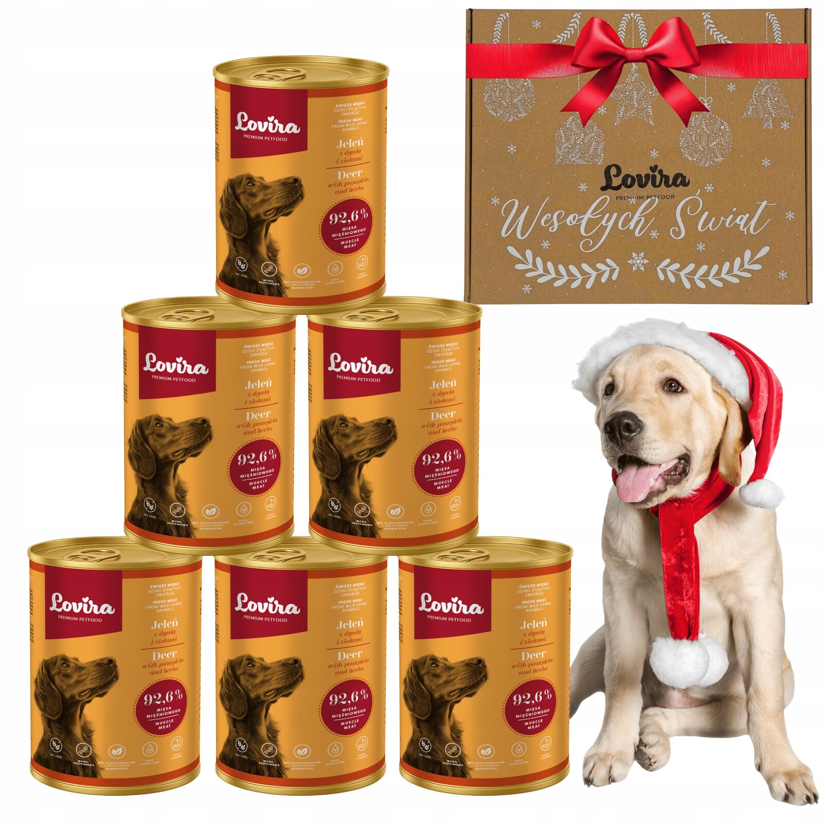 Sada na Dárek Vánoce 6 x Vlhké krmivo pro psa Jelen 92,6 Krabička