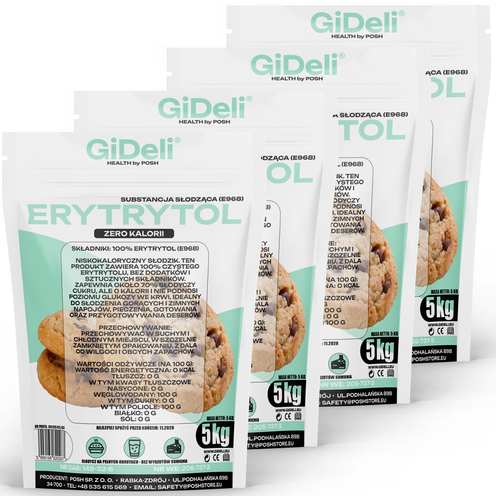 GiDeli Erythritol 4x 5 kg Přírodní sladidlo bez kalorií Náhrada cukru