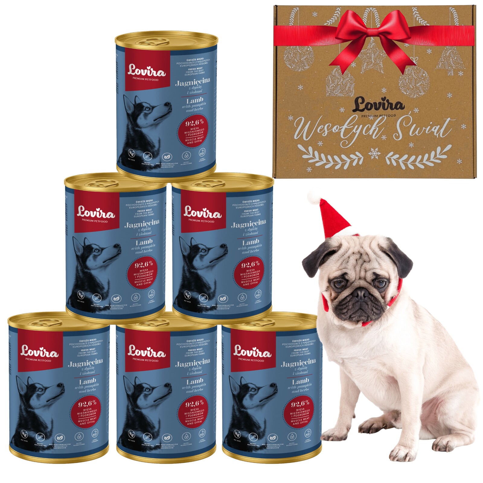 Sada na Dárek Vánoce 6 x Vlhké krmivo pro psa Jehněčí 92,6 Krabička