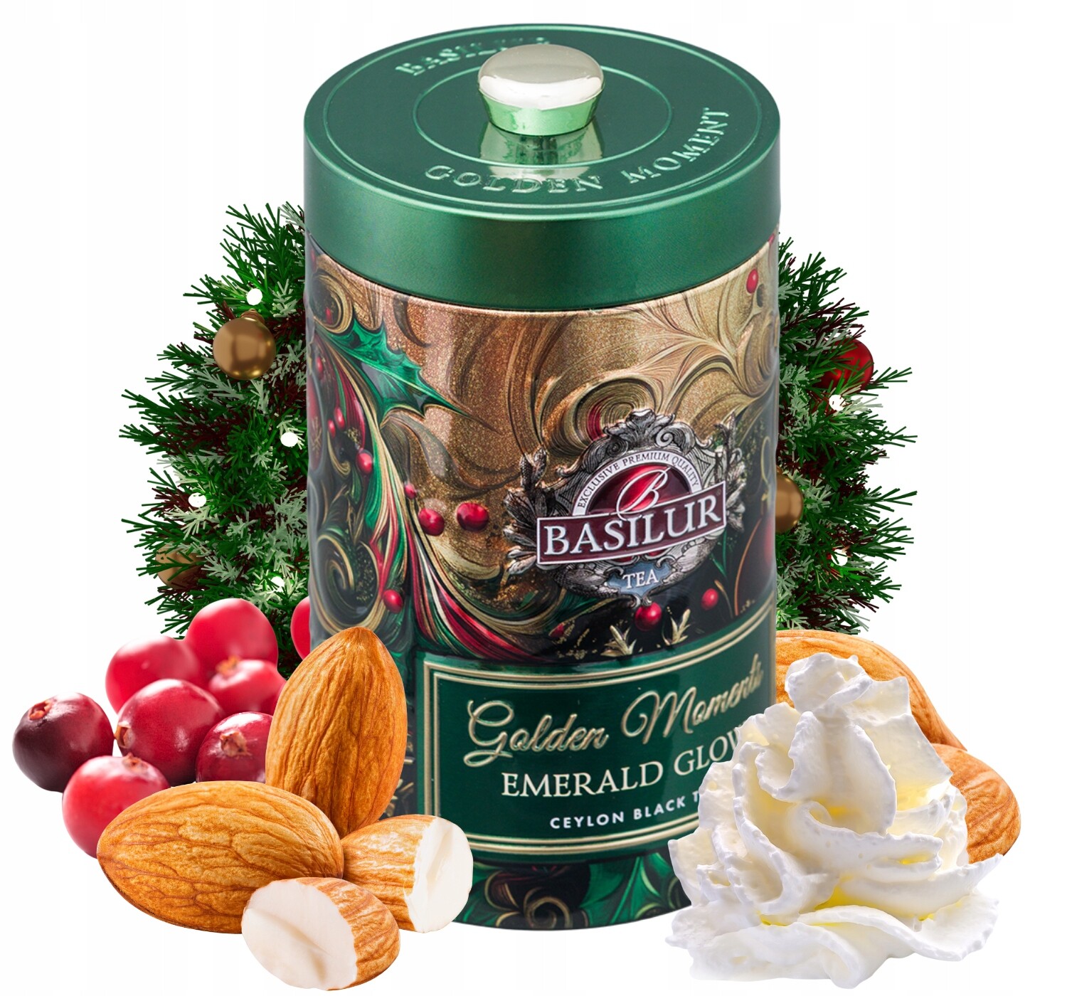 Basilur Golden Moment Emerald Glow – černý čaj s brusinkami – 100 g