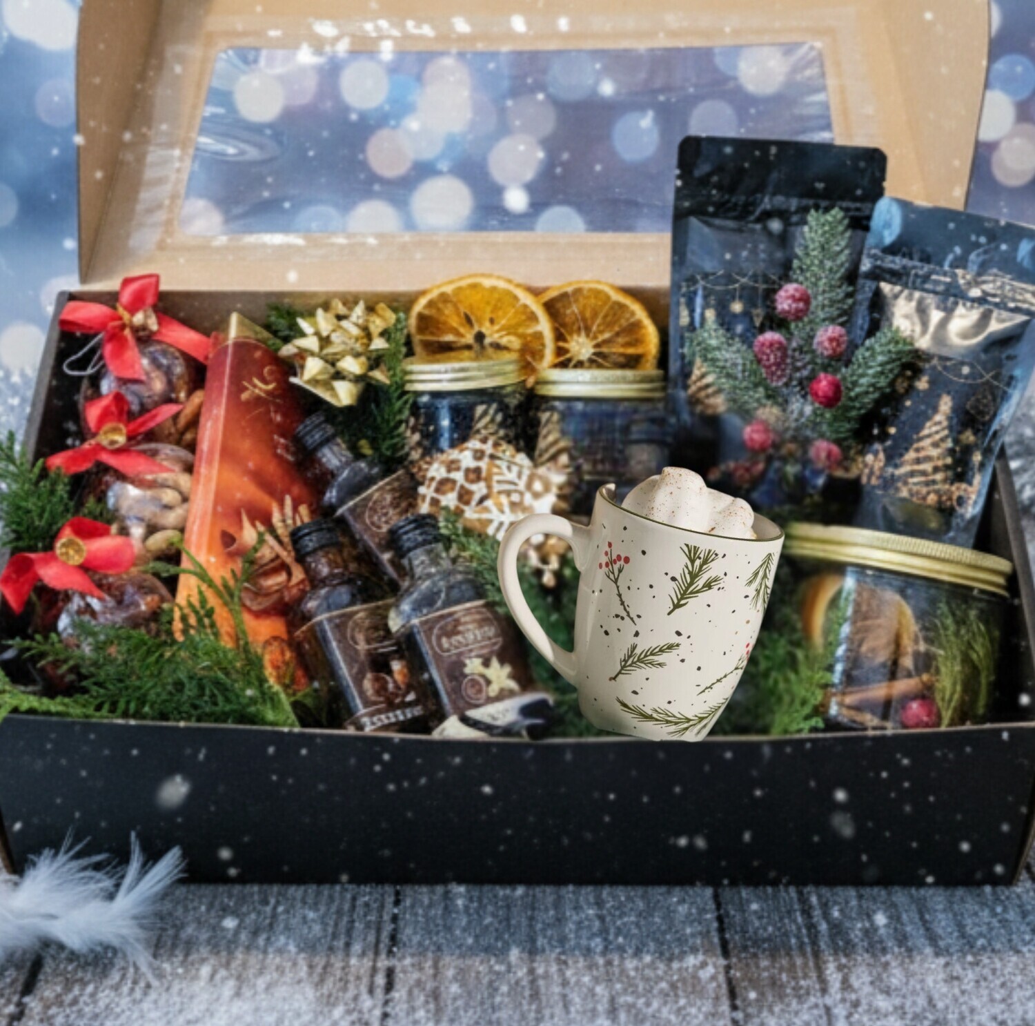 Velký vánoční koš Dárková sada čajů s medem zavařenina čokoládová krabička