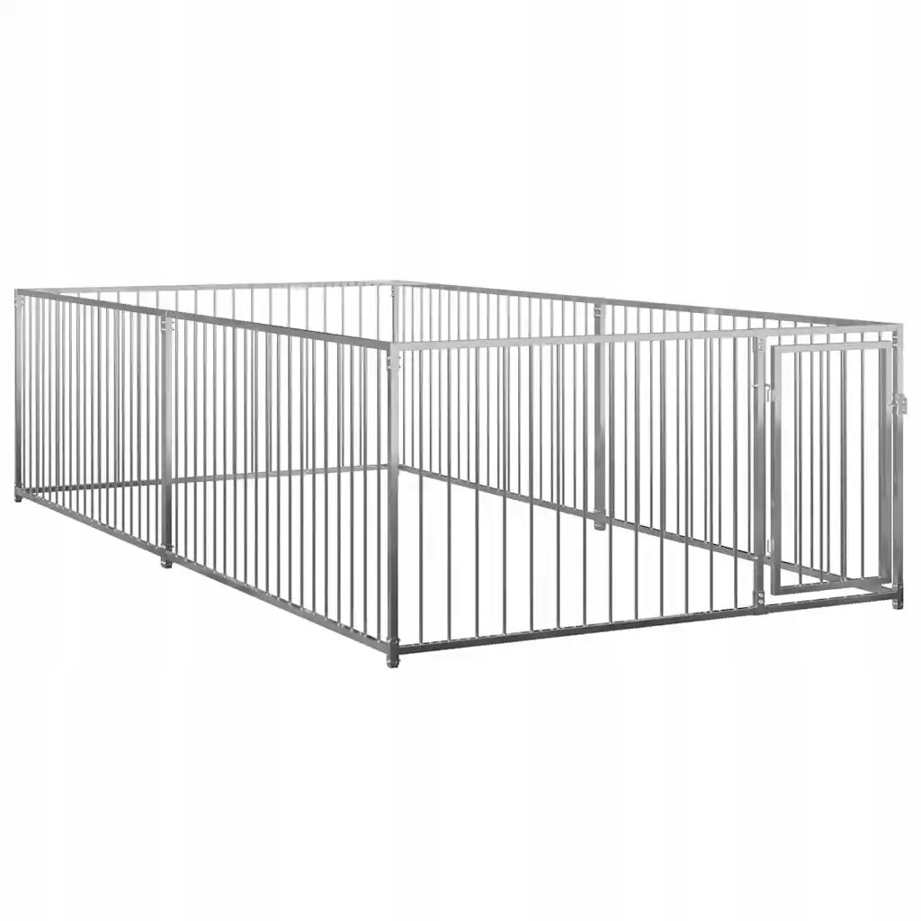 Domeček pro psa s ohradou ocelový 200x400x100 cm, stříbrný